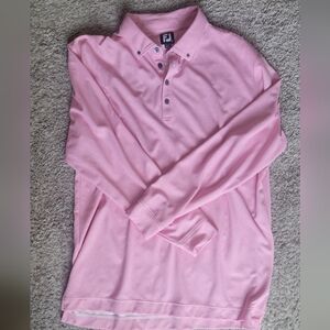 FootJoy Men's 2XL, Long Sleeve, Striped Polo, Pink and White, Golf